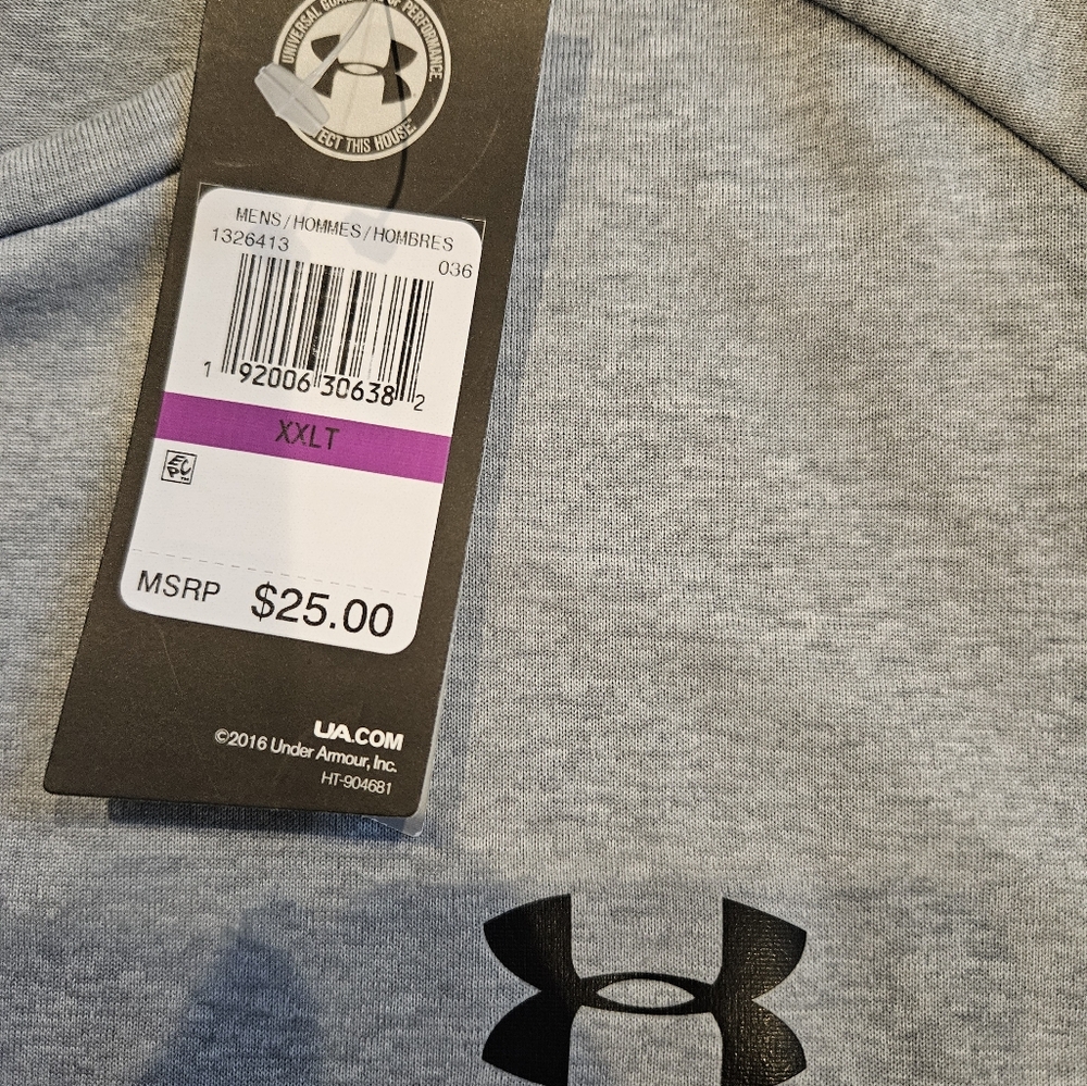 New Under Armour Shirt 2XL Tall Mens Gray HeatGear Loose Fit Fabric Stretch - Picture 3 of 3